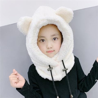 Cute Winter Earflaps Bear Ears Hats Plush Bear Balaclava Children Thick Warm Mask Beanies Skullies for Women Girl Bonnet Hood - Amazhona 