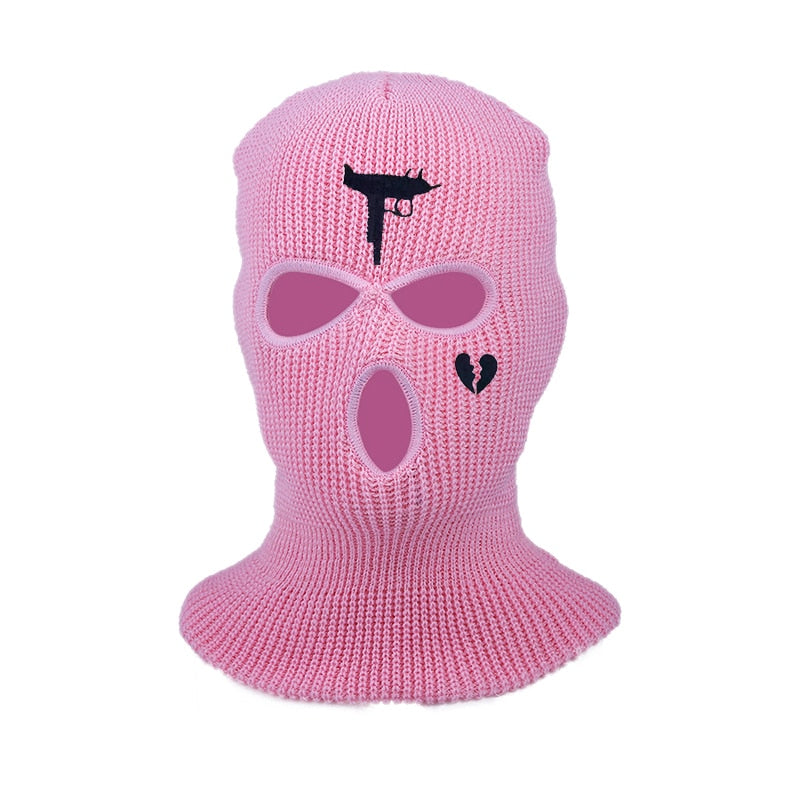 Cycling Knit Ski Mask 3 Hole Balaclava Knitted Full Face Cover "Heart" Embroidery Winter Windproof Neck Warmer Thermal - Amazhona 