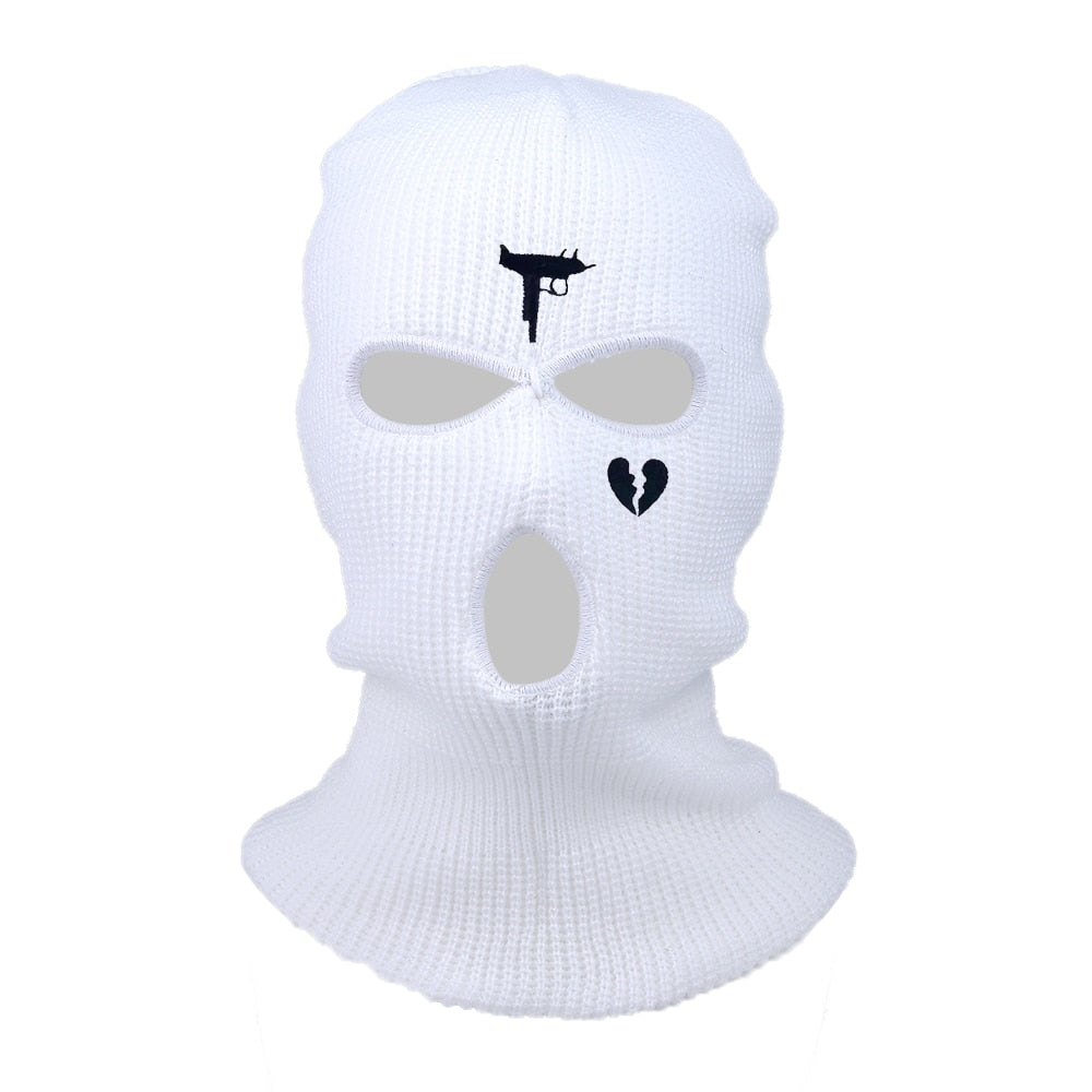 Cycling Knit Ski Mask 3 Hole Balaclava Knitted Full Face Cover "Heart" Embroidery Winter Windproof Neck Warmer Thermal - Amazhona 