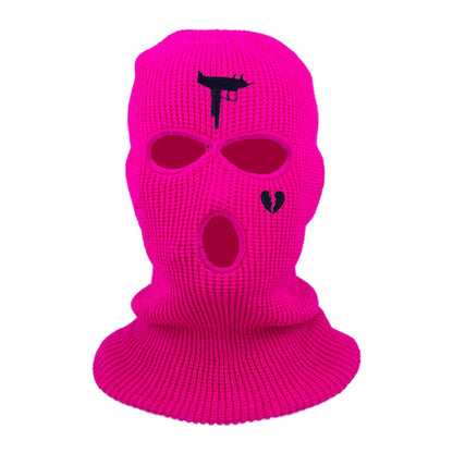 Cycling Knit Ski Mask 3 Hole Balaclava Knitted Full Face Cover "Heart" Embroidery Winter Windproof Neck Warmer Thermal - Amazhona 