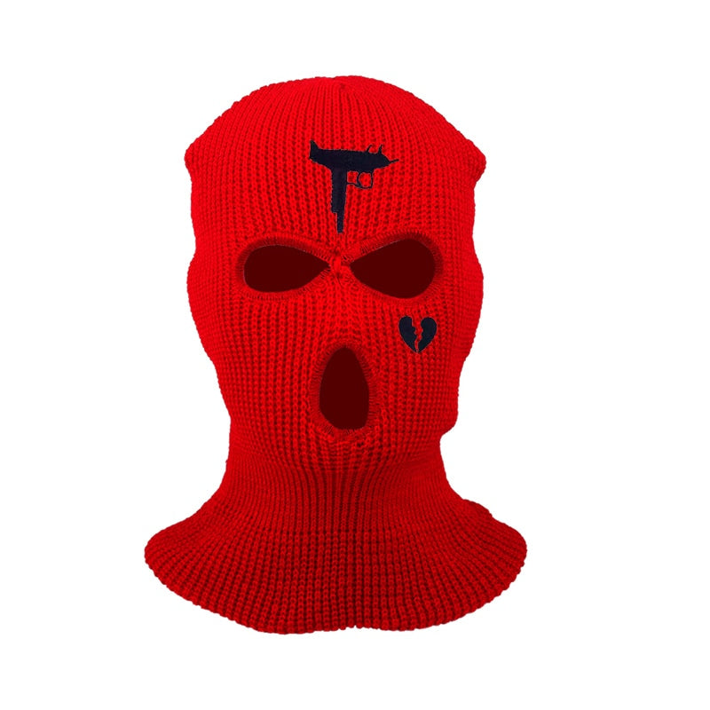 Cycling Knit Ski Mask 3 Hole Balaclava Knitted Full Face Cover "Heart" Embroidery Winter Windproof Neck Warmer Thermal - Amazhona 