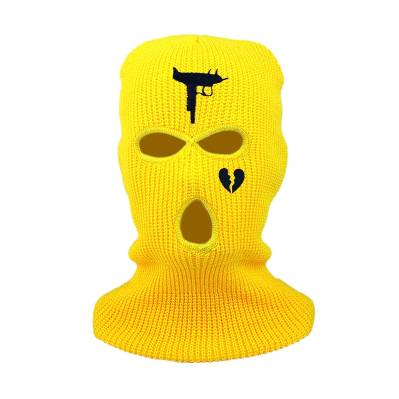 Cycling Knit Ski Mask 3 Hole Balaclava Knitted Full Face Cover "Heart" Embroidery Winter Windproof Neck Warmer Thermal - Amazhona 