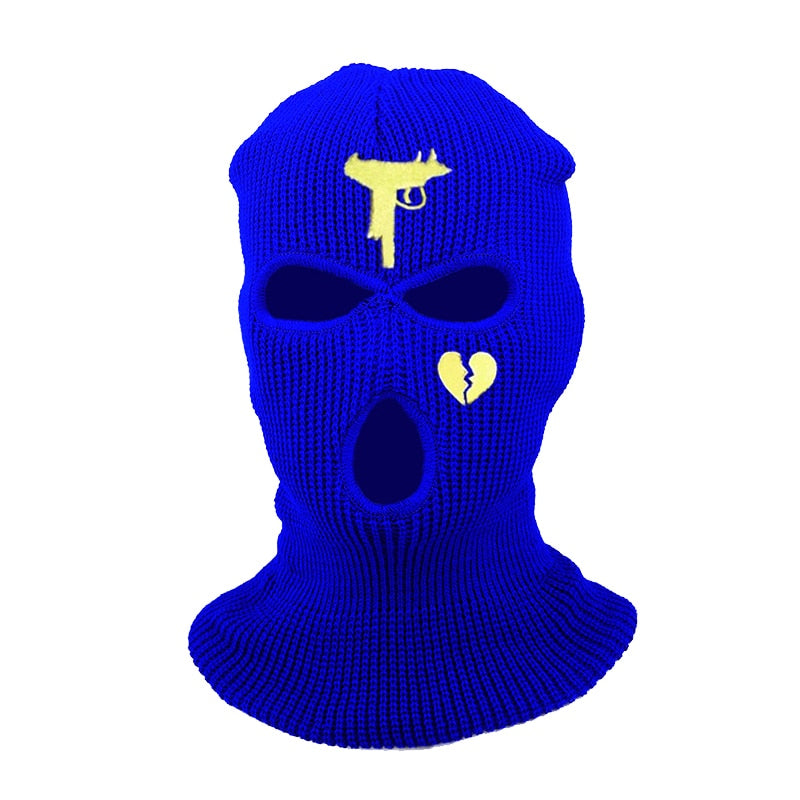 Cycling Knit Ski Mask 3 Hole Balaclava Knitted Full Face Cover "Heart" Embroidery Winter Windproof Neck Warmer Thermal - Amazhona 