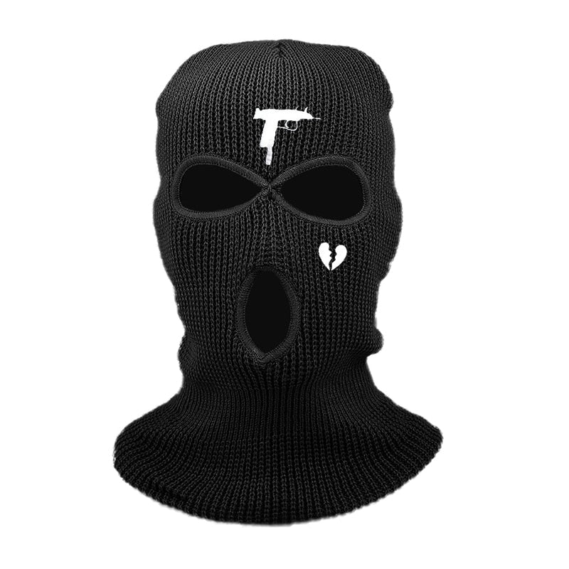 Cycling Knit Ski Mask 3 Hole Balaclava Knitted Full Face Cover "Heart" Embroidery Winter Windproof Neck Warmer Thermal - Amazhona 