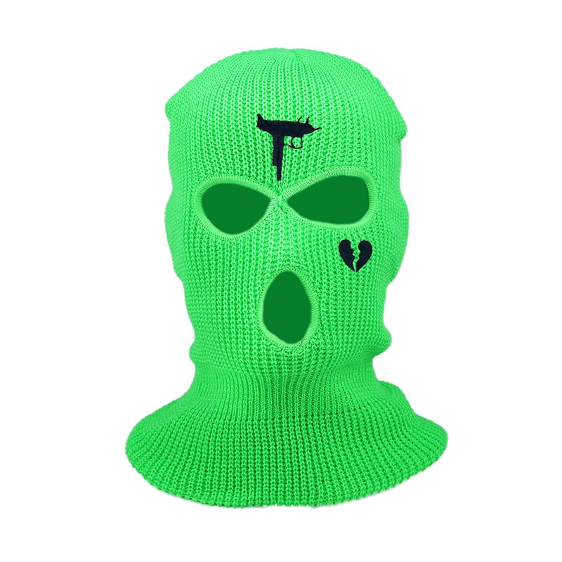 Cycling Knit Ski Mask 3 Hole Balaclava Knitted Full Face Cover "Heart" Embroidery Winter Windproof Neck Warmer Thermal - Amazhona 