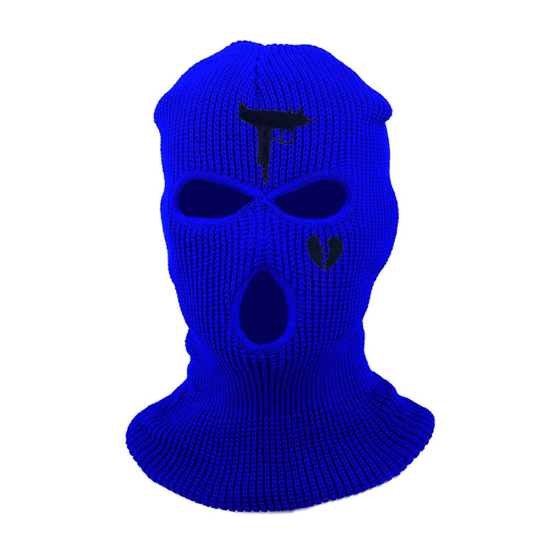 Cycling Knit Ski Mask 3 Hole Balaclava Knitted Full Face Cover "Heart" Embroidery Winter Windproof Neck Warmer Thermal - Amazhona 