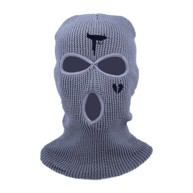 Cycling Knit Ski Mask 3 Hole Balaclava Knitted Full Face Cover "Heart" Embroidery Winter Windproof Neck Warmer Thermal - Amazhona 