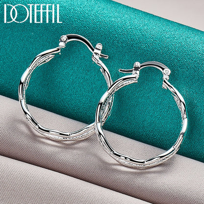 DOTEFFIL 925 Sterling Silver Rpple Hoop Earring For Charm Women Jewelry Fashion Wedding Engagement Party Gift - Amazhona 