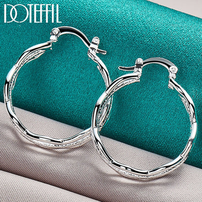 DOTEFFIL 925 Sterling Silver Rpple Hoop Earring For Charm Women Jewelry Fashion Wedding Engagement Party Gift - Amazhona 