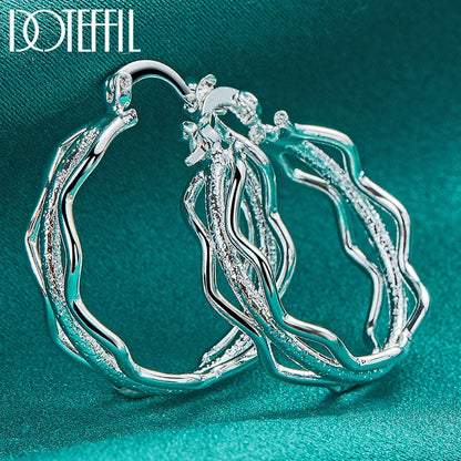 DOTEFFIL 925 Sterling Silver Rpple Hoop Earring For Charm Women Jewelry Fashion Wedding Engagement Party Gift - Amazhona 