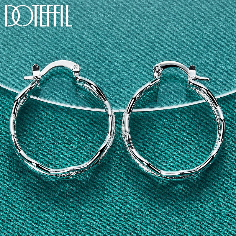 DOTEFFIL 925 Sterling Silver Rpple Hoop Earring For Charm Women Jewelry Fashion Wedding Engagement Party Gift - Amazhona 