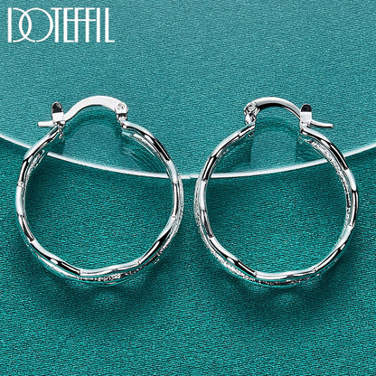 DOTEFFIL 925 Sterling Silver Rpple Hoop Earring For Charm Women Jewelry Fashion Wedding Engagement Party Gift - Amazhona 