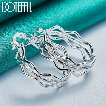 DOTEFFIL 925 Sterling Silver Rpple Hoop Earring For Charm Women Jewelry Fashion Wedding Engagement Party Gift - Amazhona 