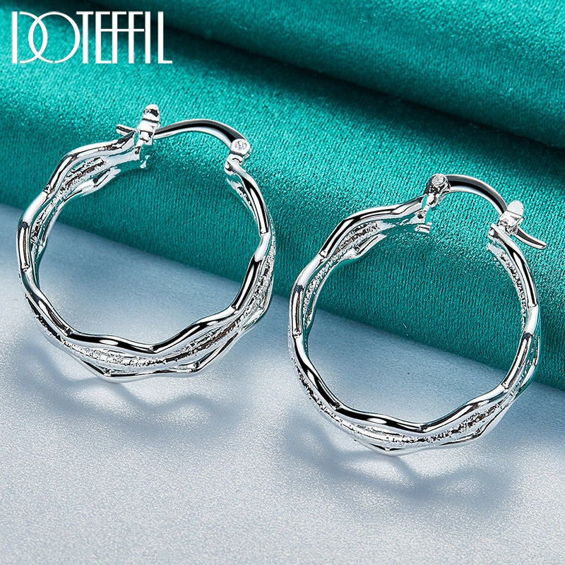 DOTEFFIL 925 Sterling Silver Rpple Hoop Earring For Charm Women Jewelry Fashion Wedding Engagement Party Gift - Amazhona 