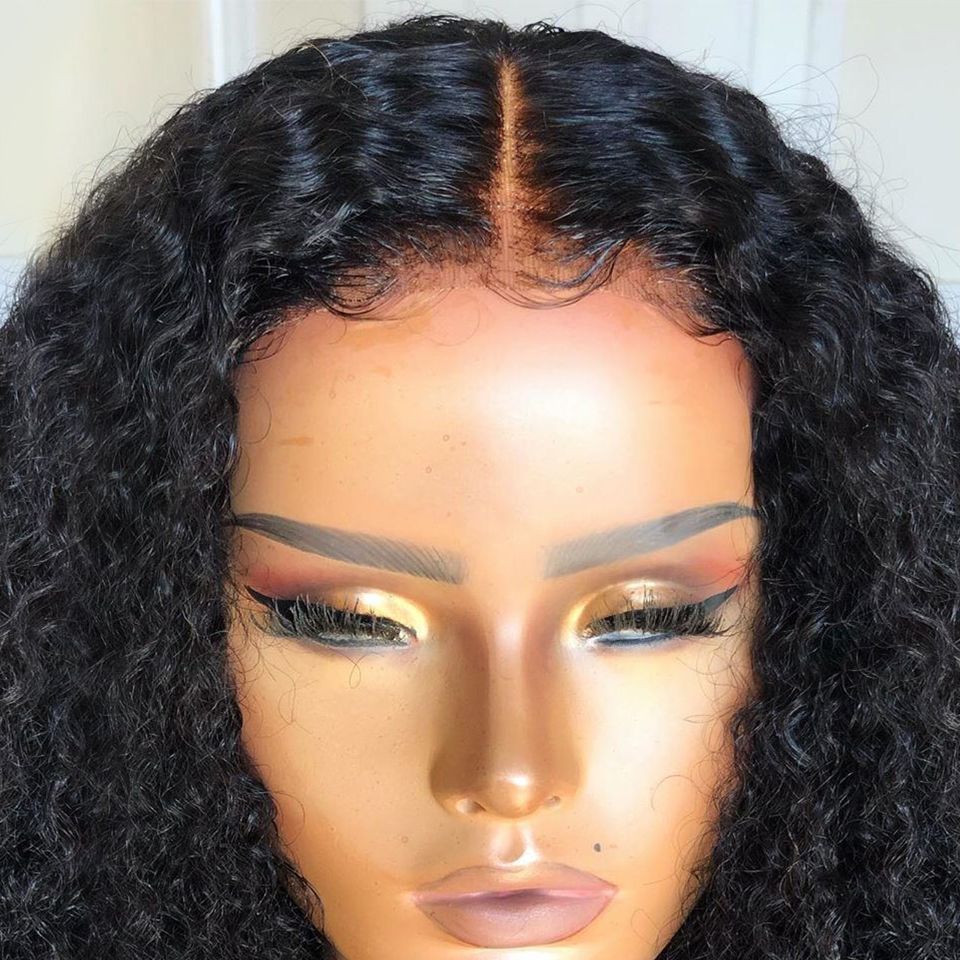 Density Long Kinky Curly Wig Lace Front Human Hair Fluffy - Amazhona 