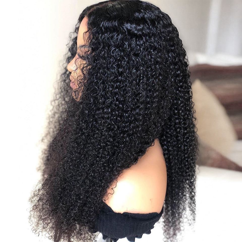 Density Long Kinky Curly Wig Lace Front Human Hair Fluffy - Amazhona 