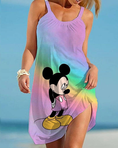 Disney Minnie Mickey Mouse Women Dresses 3D Dye Print Fashion Sleeveless Summer Halter Casual Sexy Dress Loose Kawaii Dress - Amazhona 