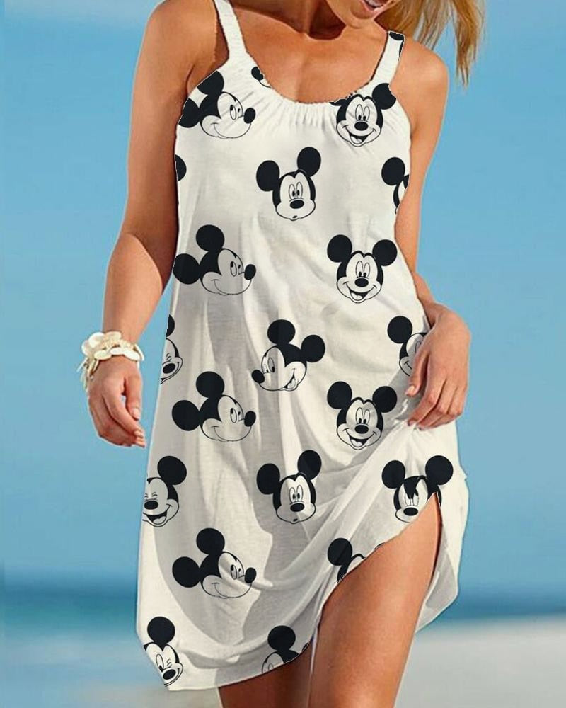 Disney Minnie Mickey Mouse Women Dresses 3D Dye Print Fashion Sleeveless Summer Halter Casual Sexy Dress Loose Kawaii Dress - Amazhona 