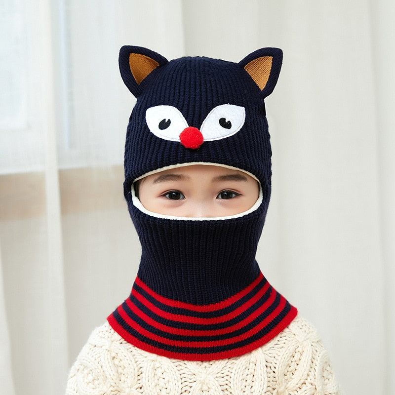 Doitbest Boy Girl Beanie Protect neck Dinosaur Fox Bear Windproof Winter Knit Hat Child Girls Earflap Caps For 2 to 7 Years Old - Amazhona 