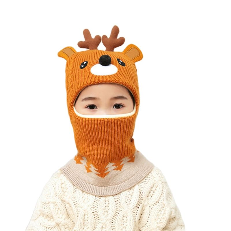 Doitbest Boy Girl Beanie Protect neck Dinosaur Fox Bear Windproof Winter Knit Hat Child Girls Earflap Caps For 2 to 7 Years Old - Amazhona 