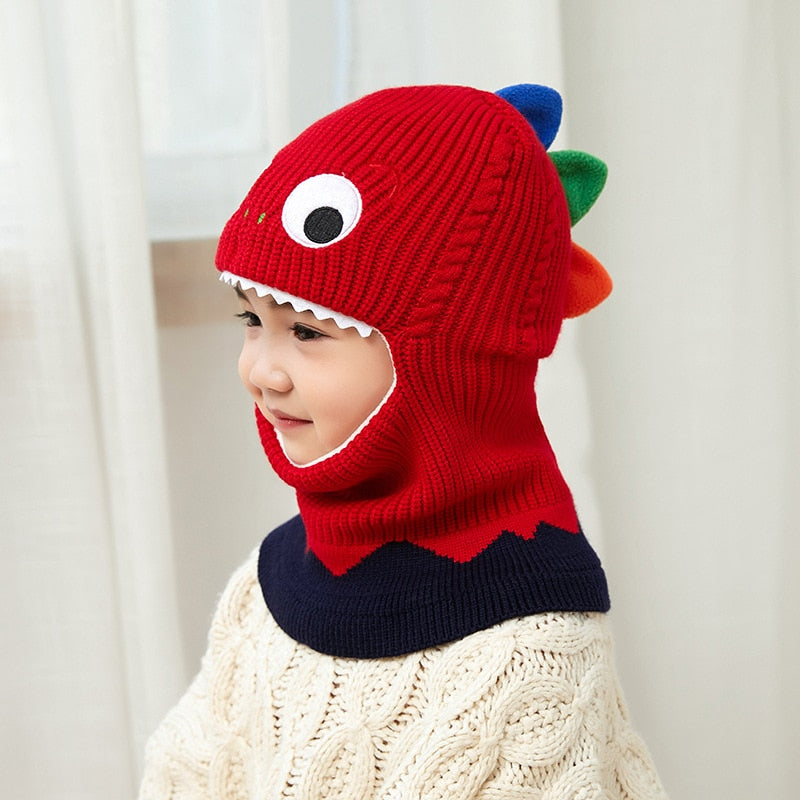 Doitbest Boy Girl Beanie Protect neck Dinosaur Fox Bear Windproof Winter Knit Hat Child Girls Earflap Caps For 2 to 7 Years Old - Amazhona 