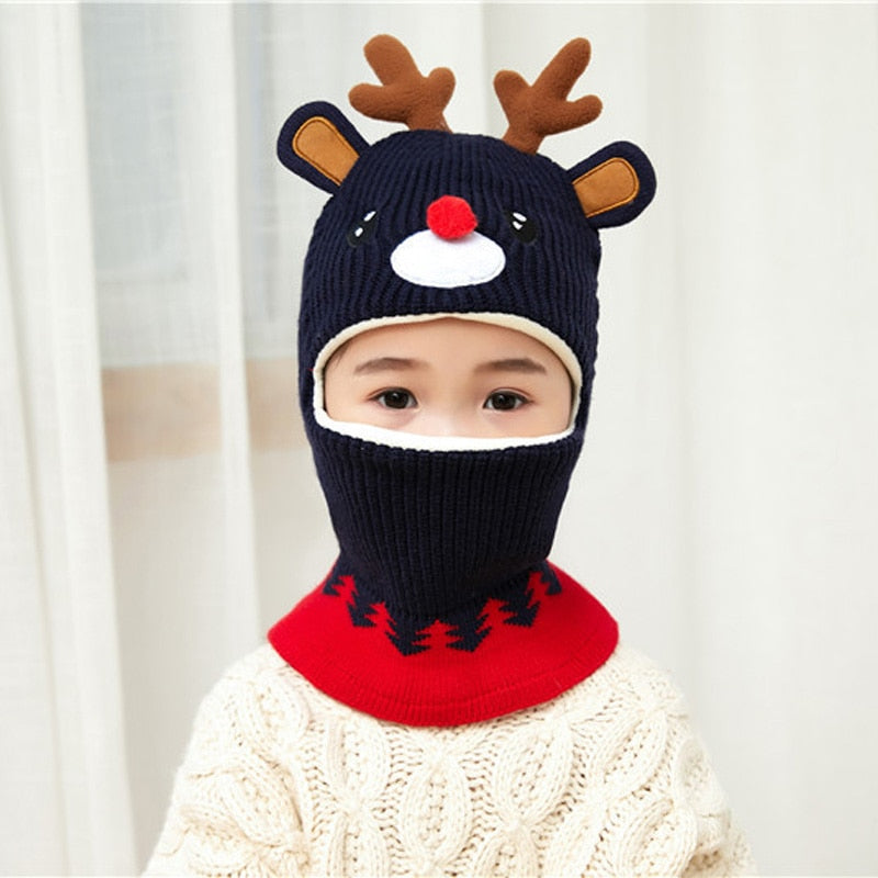 Doitbest Boy Girl Beanie Protect neck Dinosaur Fox Bear Windproof Winter Knit Hat Child Girls Earflap Caps For 2 to 7 Years Old - Amazhona 