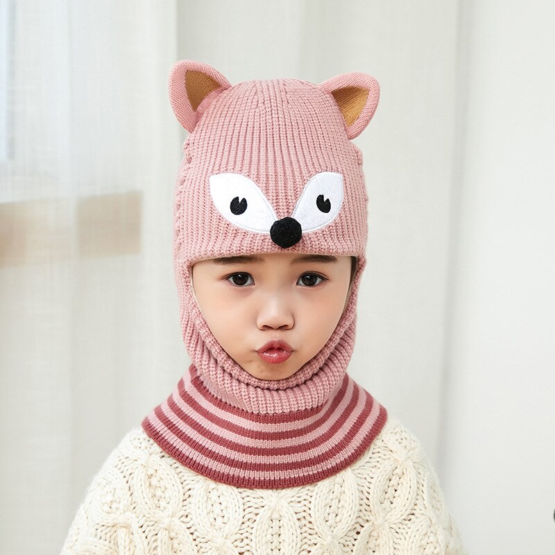 Doitbest Boy Girl Beanie Protect neck Dinosaur Fox Bear Windproof Winter Knit Hat Child Girls Earflap Caps For 2 to 7 Years Old - Amazhona 