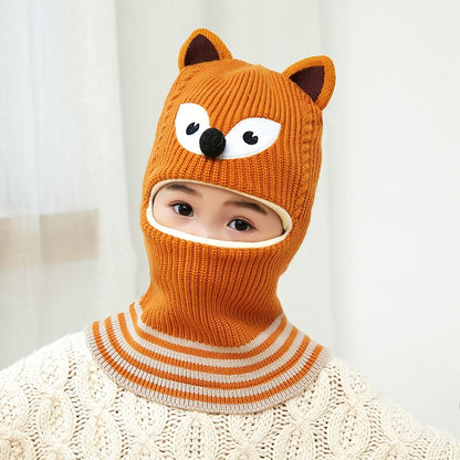 Doitbest Boy Girl Beanie Protect neck Dinosaur Fox Bear Windproof Winter Knit Hat Child Girls Earflap Caps For 2 to 7 Years Old - Amazhona 