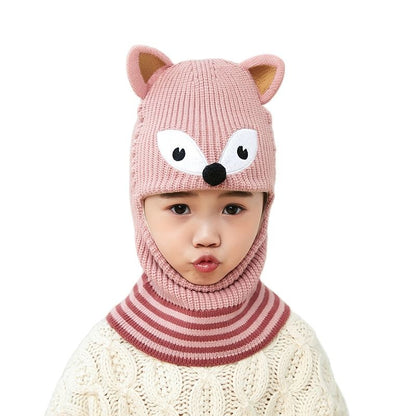 Doitbest Boy Girl Beanie Protect neck Dinosaur Fox Bear Windproof Winter Knit Hat Child Girls Earflap Caps For 2 to 7 Years Old - Amazhona 