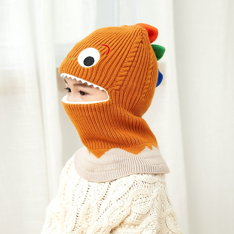 Doitbest Boy Girl Beanie Protect neck Dinosaur Fox Bear Windproof Winter Knit Hat Child Girls Earflap Caps For 2 to 7 Years Old - Amazhona 