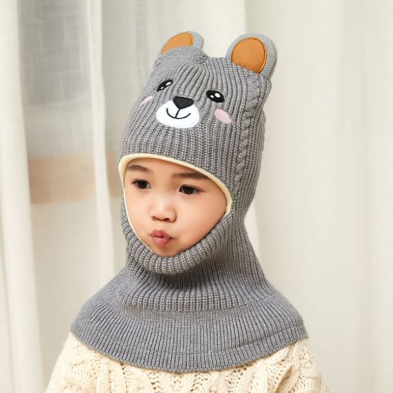 Doitbest Boy Girl Beanie Protect neck Dinosaur Fox Bear Windproof Winter Knit Hat Child Girls Earflap Caps For 2 to 7 Years Old - Amazhona 