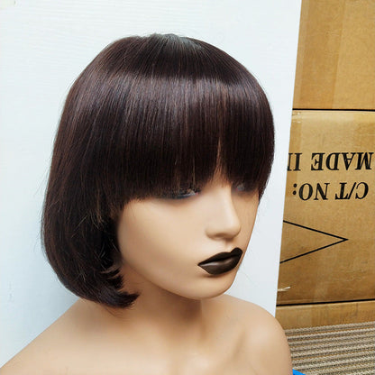 Double Drawn Human Hair Fringe Bob Wig - Amazhona 