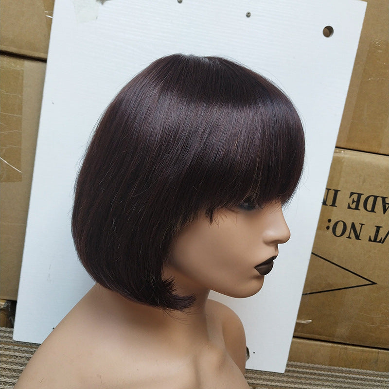 Double Drawn Human Hair Fringe Bob Wig - Amazhona 