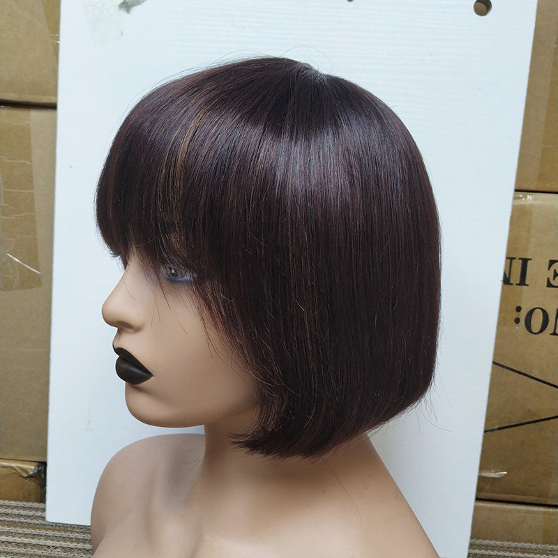 Double Drawn Human Hair Fringe Bob Wig - Amazhona 