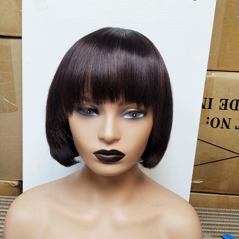 Double Drawn Human Hair Fringe Bob Wig - Amazhona 