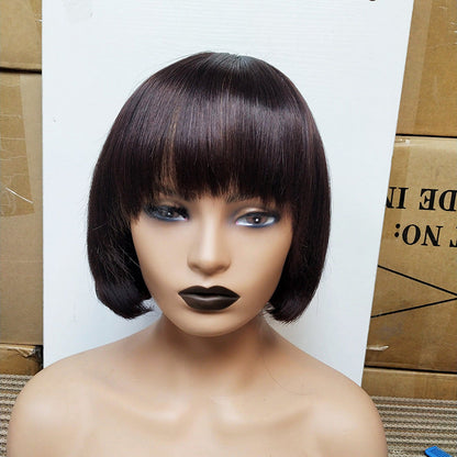 Double Drawn Human Hair Fringe Bob Wig - Amazhona 