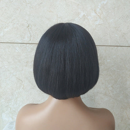 Double Drawn Short Bob Wig Brazilian Human Hair Fringe Wig - Amazhona 