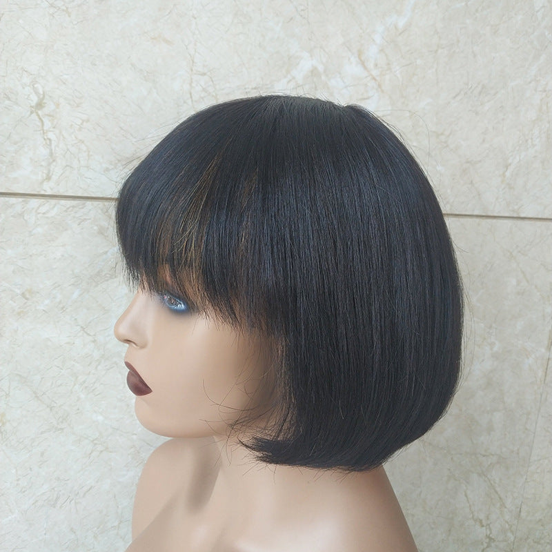 Double Drawn Short Bob Wig Brazilian Human Hair Fringe Wig - Amazhona 