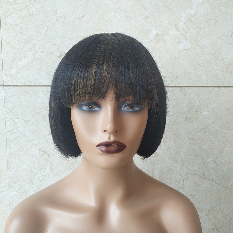 Double Drawn Short Bob Wig Brazilian Human Hair Fringe Wig - Amazhona 