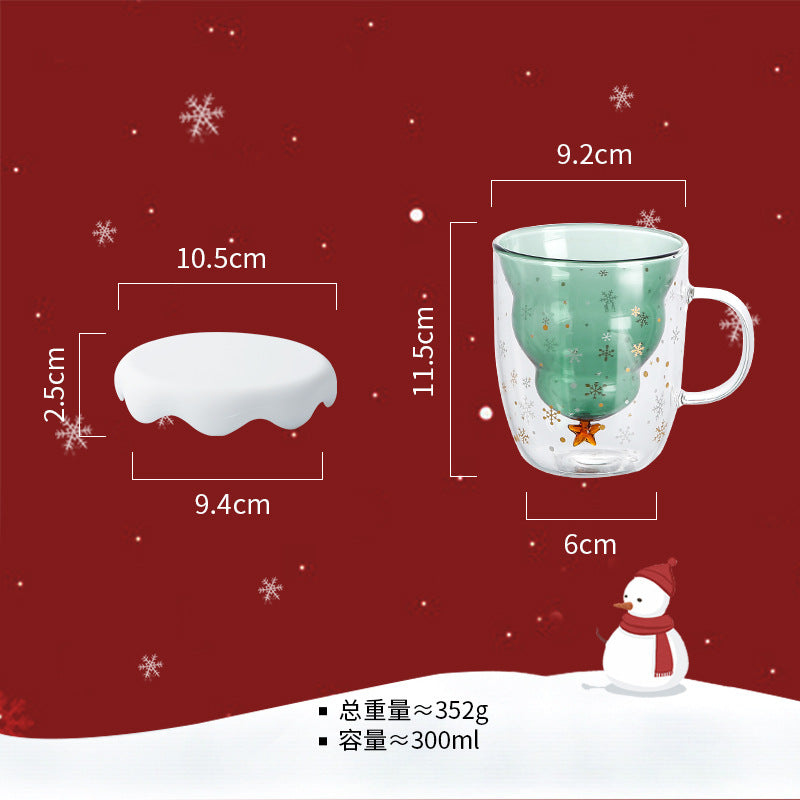 Double Heat Resistant Glass Coffee Cup Christmas Tree With Handle And Lid Milk Water Cup Cute Household Breakfast Whiskey Mug - Amazhona 