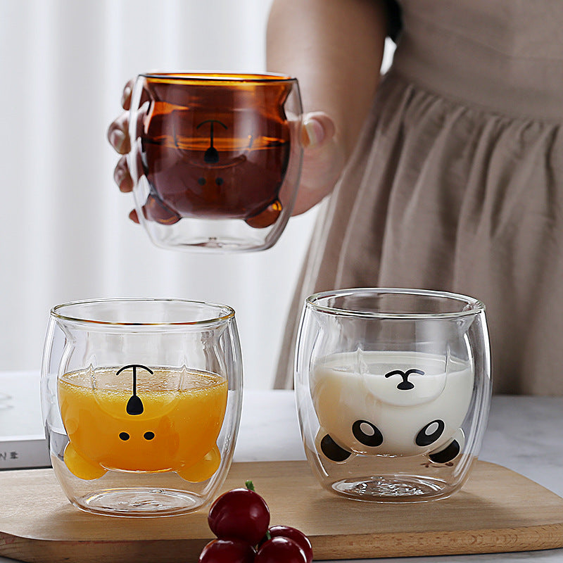 Double-layer Juice Glass Heat-resistant Double-layer Cup Coffee Cup Love Gift Bear Cup - Amazhona 