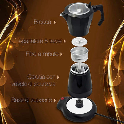 Durable Electric Moka Pot, Large Capacity Electric Coffee Maker, Coffee Accessory for Home 220V EU Plug Cafe 300ML - Amazhona 