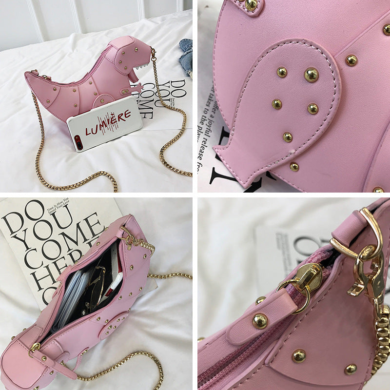 Dusun rivet personality dinosaur design fashion leather cross body mini shoulder bag women chain handbag shoulder bag gift Female - Amazhona 