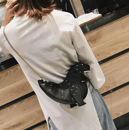 Dusun rivet personality dinosaur design fashion leather cross body mini shoulder bag women chain handbag shoulder bag gift Female - Amazhona 