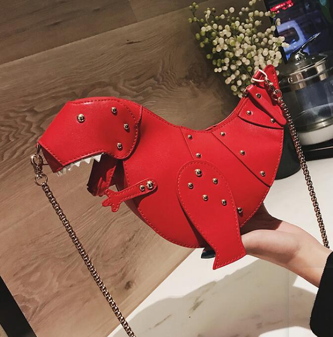 Dusun rivet personality dinosaur design fashion leather cross body mini shoulder bag women chain handbag shoulder bag gift Female - Amazhona 