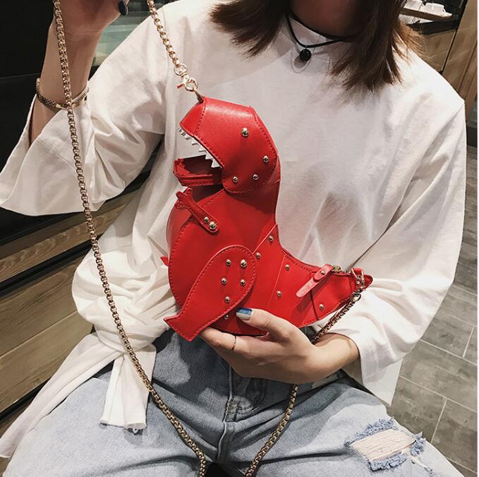 Dusun rivet personality dinosaur design fashion leather cross body mini shoulder bag women chain handbag shoulder bag gift Female - Amazhona 