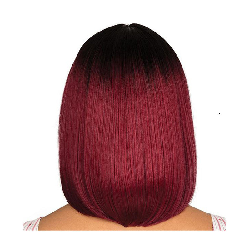 Dyeing mid-point wig female black gradient wine red bobo head - Amazhona 