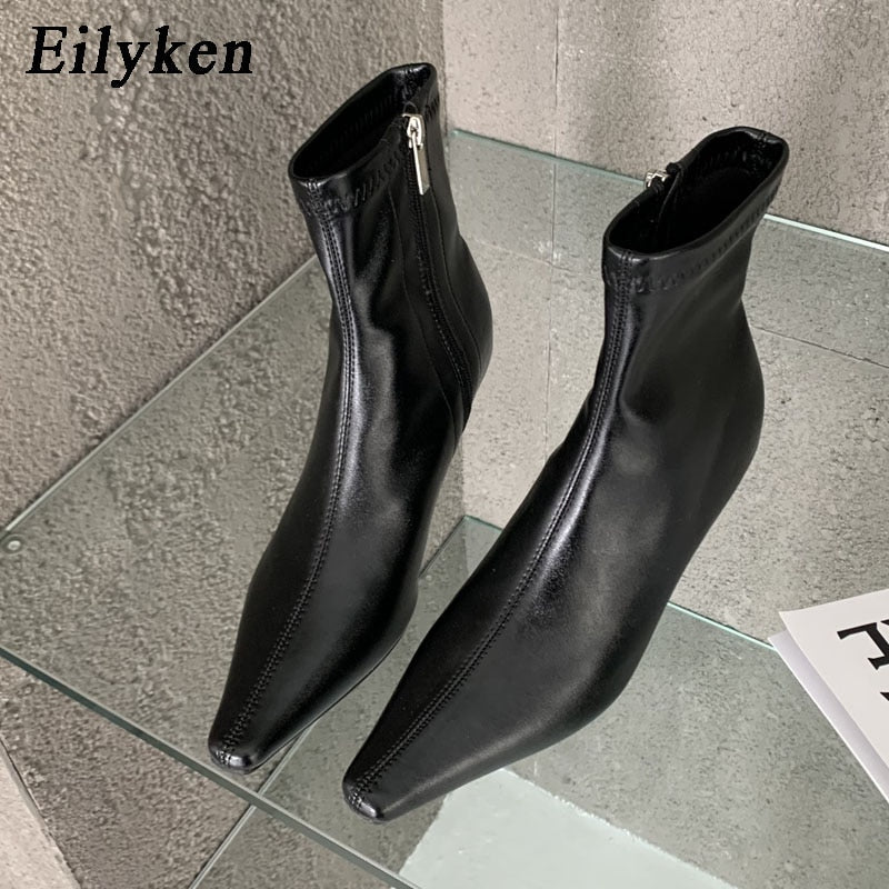 Eilyken New Design Ankle Boots Women Fashion Spring Autumn Zipper Square Low Heels Comfortable Soft Leather Short Booties Shoes - Amazhona 