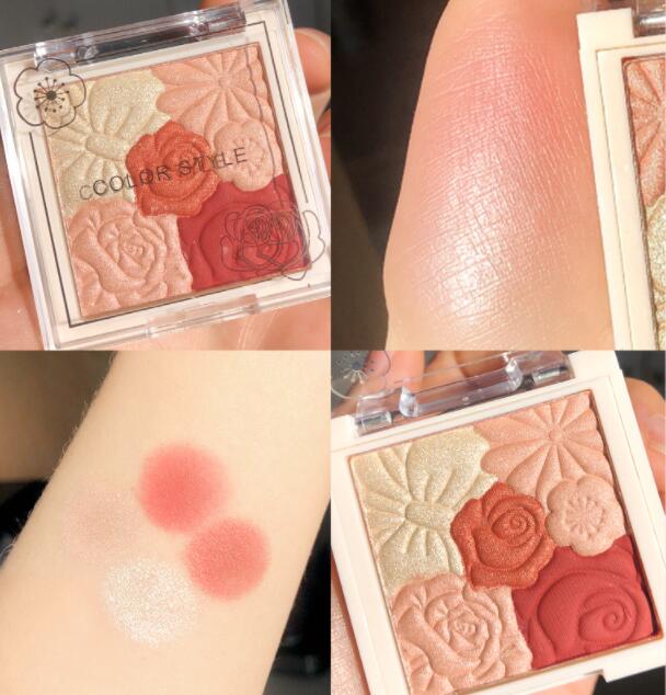 Embossed Petal Natural Contouring Highlight Blush Palette - Amazhona 