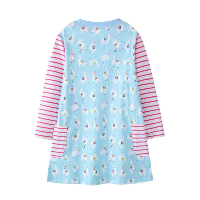 Euro American Girls' Long Sleeve Dress  Cartoon Children's Wear - Amazhona 